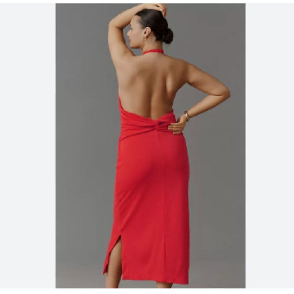 NEW By Anthropologie 90's Fit Fitted Maxi Slinky Knit Halter Dress Size XL - Picture 2 of 3